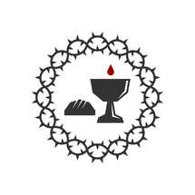 Christian illustration. Church logo. Crown of thorns and attributes of Holy Communion.