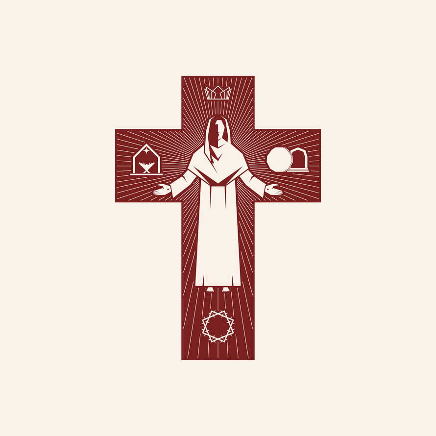 Easter vector illustration. The Risen Christ on the background of the cross.