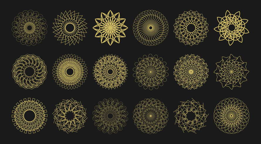 A set of intricate sacred geometric shapes for creating logos