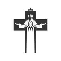 Christian illustration. Church logo. Jesus Christ on the background of the cross.