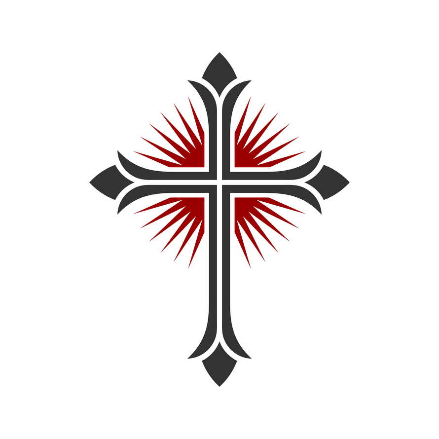 Christian symbol. Vector logo. Cross of Jesus Christ and all-round radiance