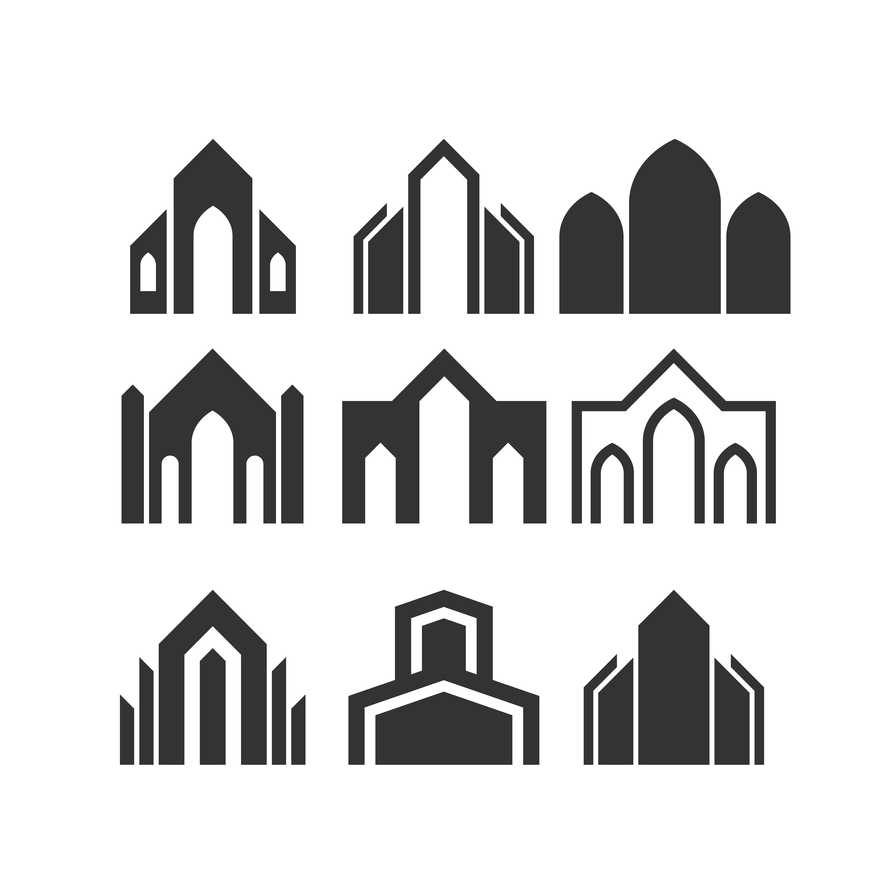 Set of vector logos of church buildings.
