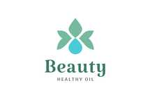 Simple Beauty Logo with Leaf Shape and Oil or Water Droplet