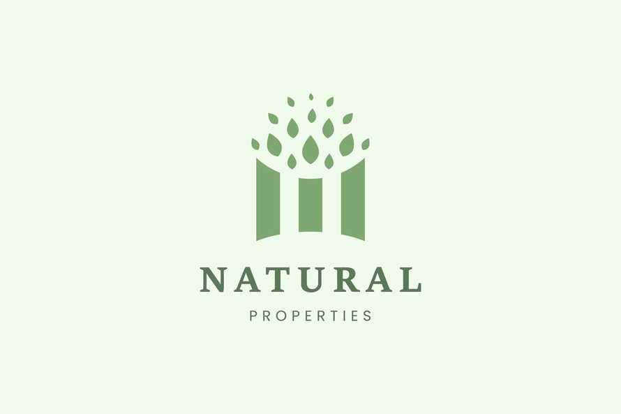 Property House Logo with Three Buildings and Leaves