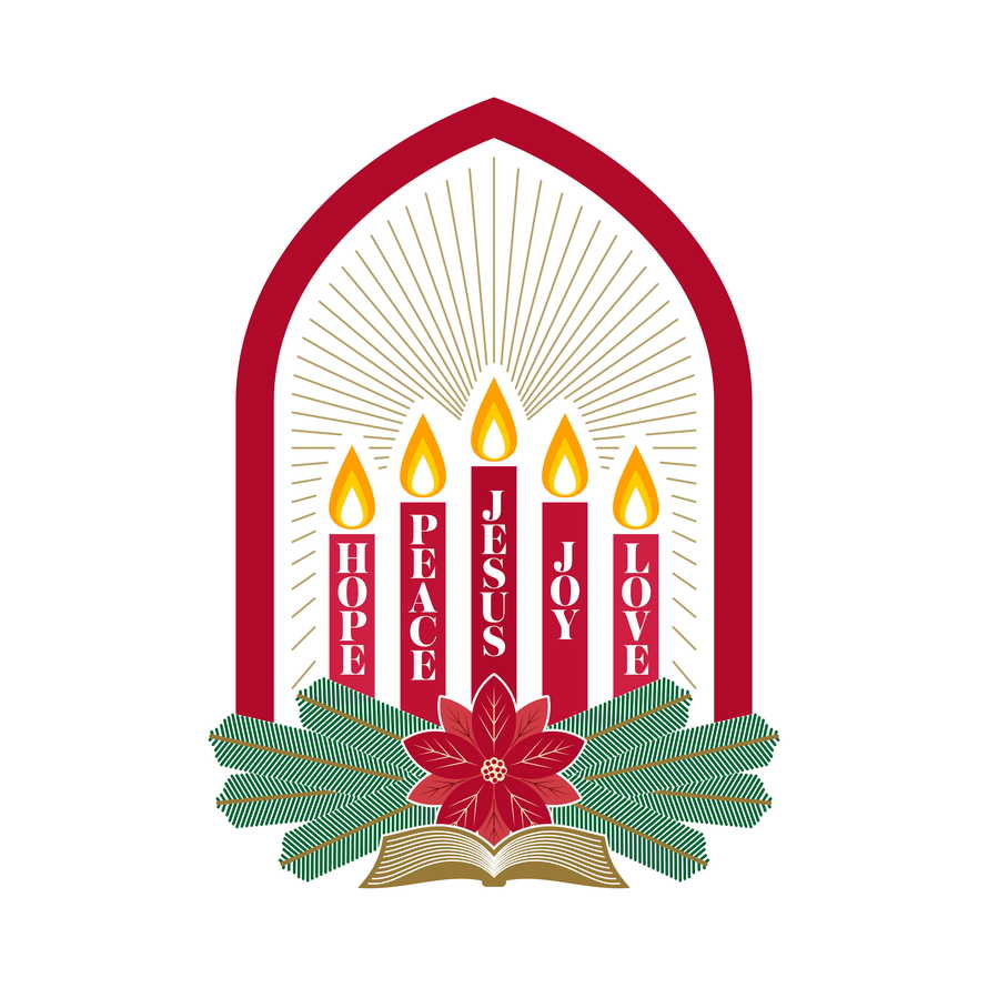 Christmas vector illustration. Holiday Advent candles lit in anticipation of the birth of the Lord and Savior Jesus Christ.