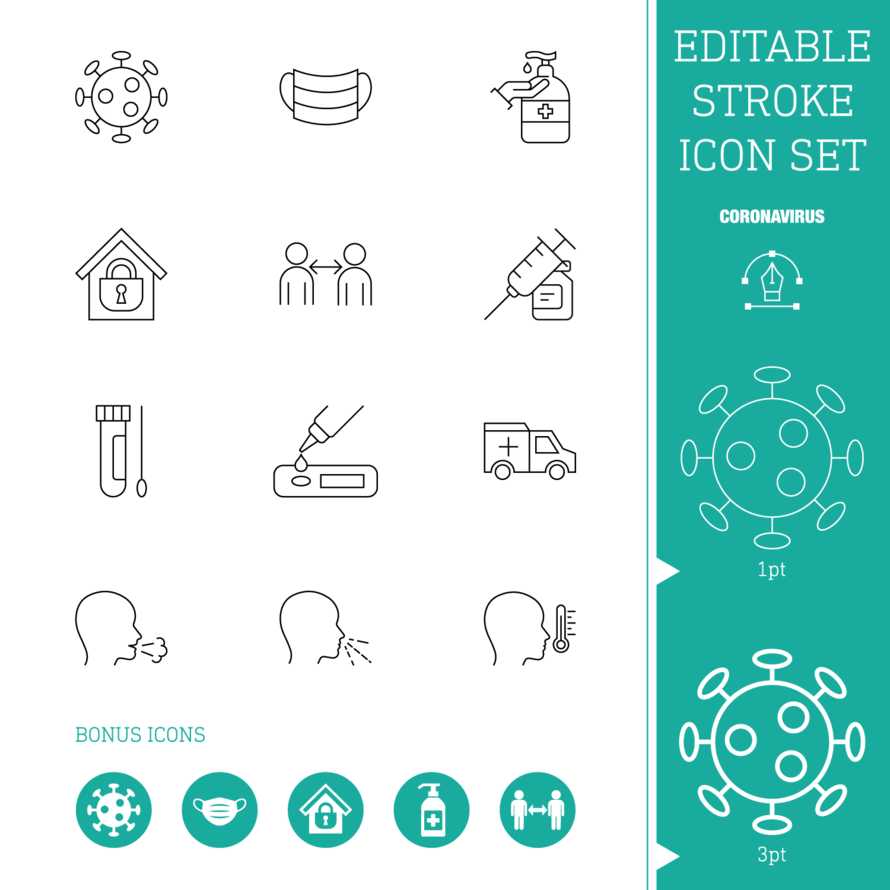 Editable Stroke Icon Set | Coronavirus