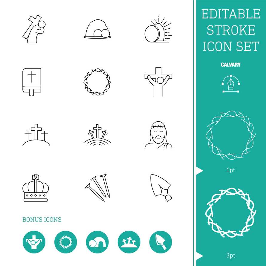 Editable Stroke Line Icon Set | Calvary