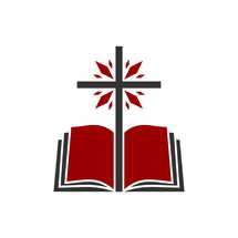 Christian illustration. Church logo. Cross of the Lord Jesus Christ and an open bible.
