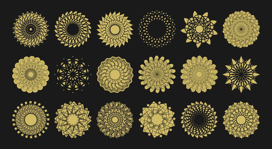 A set of intricate sacred geometric shapes for creating logos