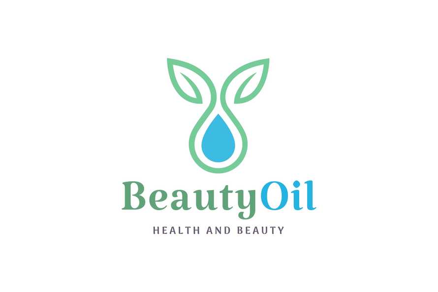 Beauty Care Logo with Oil Droplet and Leaf Shape