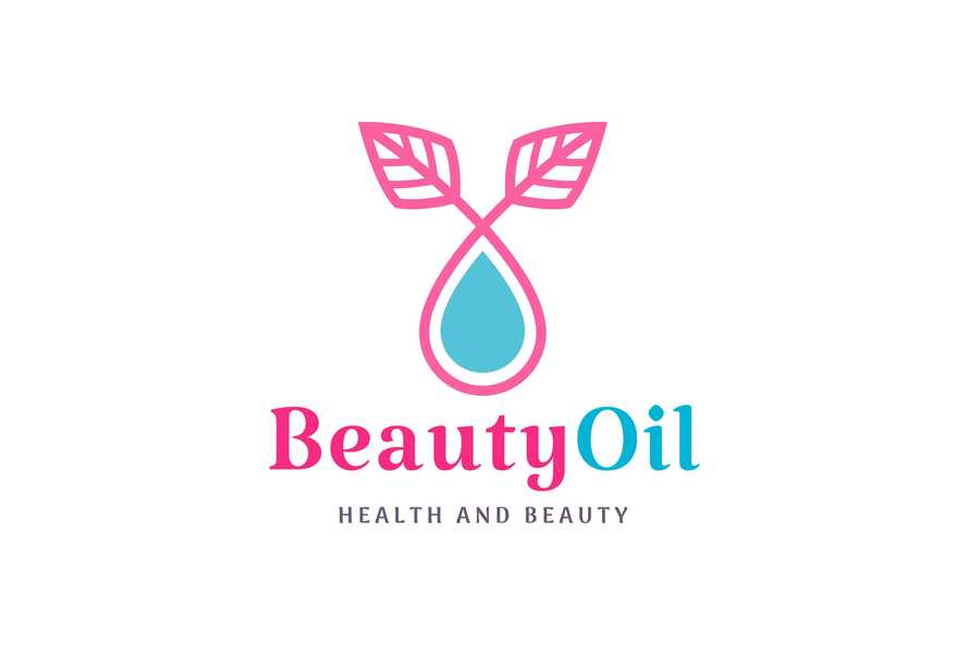 Cosmetic Beauty Care Logo with Oil Drop and Leaf Shape