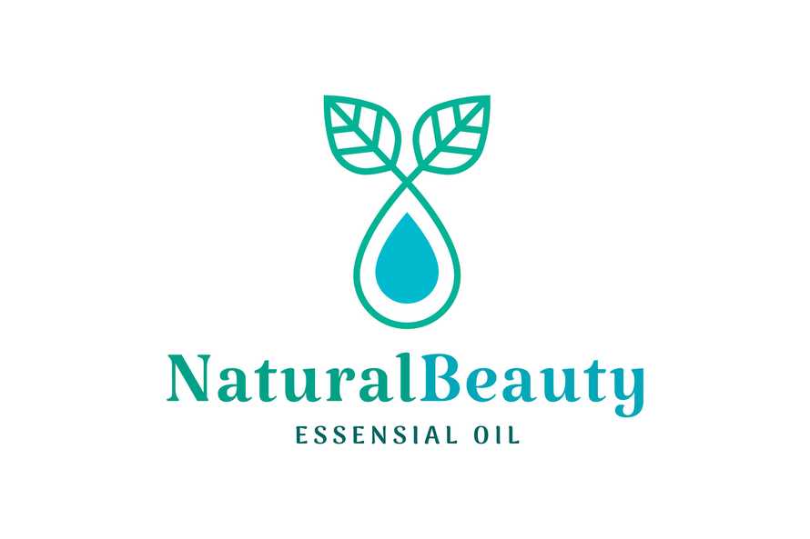 Beauty Care Logo with Oil Drop and Leaf Shape