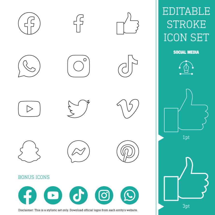 Editable Stroke Icon Set | Social Media