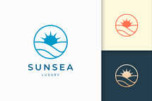 Simple Circle Sun Sea Logo Template