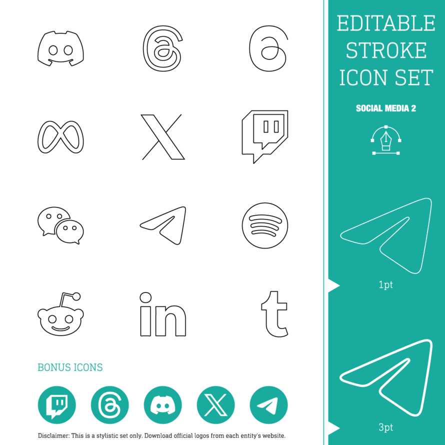 Editable Stroke Line Icon Set | Social Media 2
