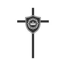 Christian symbol. Vector logo. Cross of Jesus Christ and a shield depicting a crown of thorns