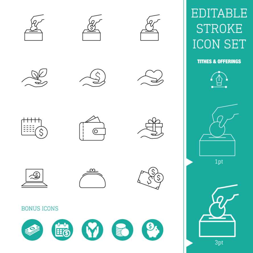 Editable Stroke Icon Set | Tithes & Offerings