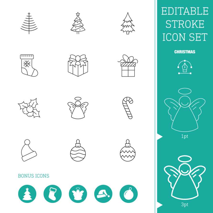 Editable Stroke Icon Set | Christmas