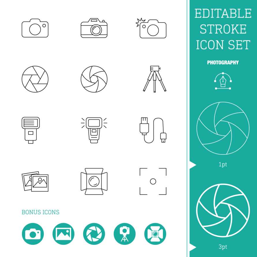 Editable Stroke Icon Set | Photography