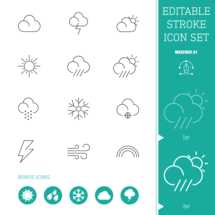 Editable Stroke Line Icon Set | Weather 01