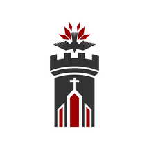 Christian illustration. Church logo. The church is the fortress of the Christian faith.