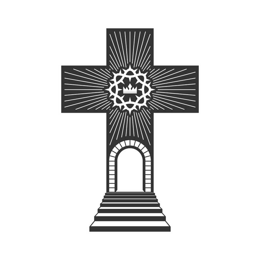 Christian illustration. Church logo. The cross of Jesus is a symbol of suffering and salvation.