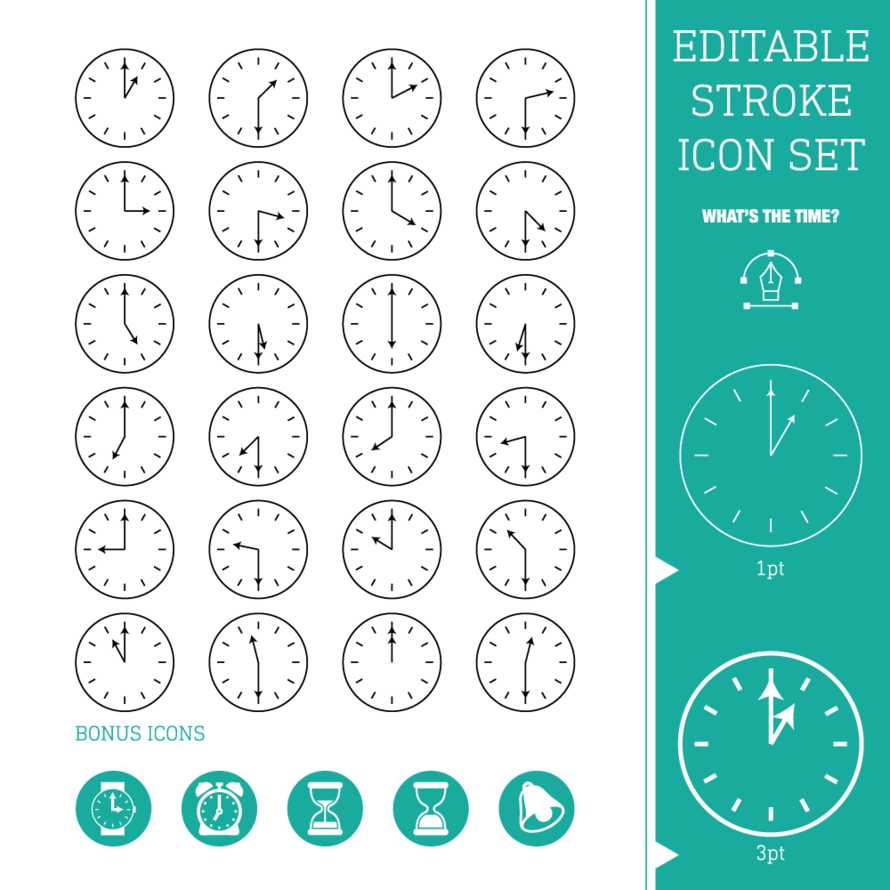 Editable Stroke Icon Set | What's The Time?
