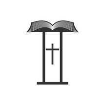 Christian illustration. Church logo. Pulpit with an open bible.