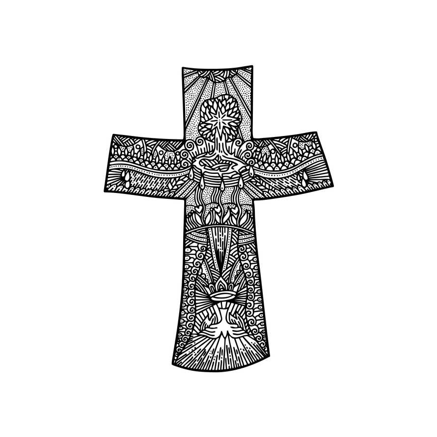 Christian doodle illustration. The Cross of the Lord and Savior Jesus Christ.