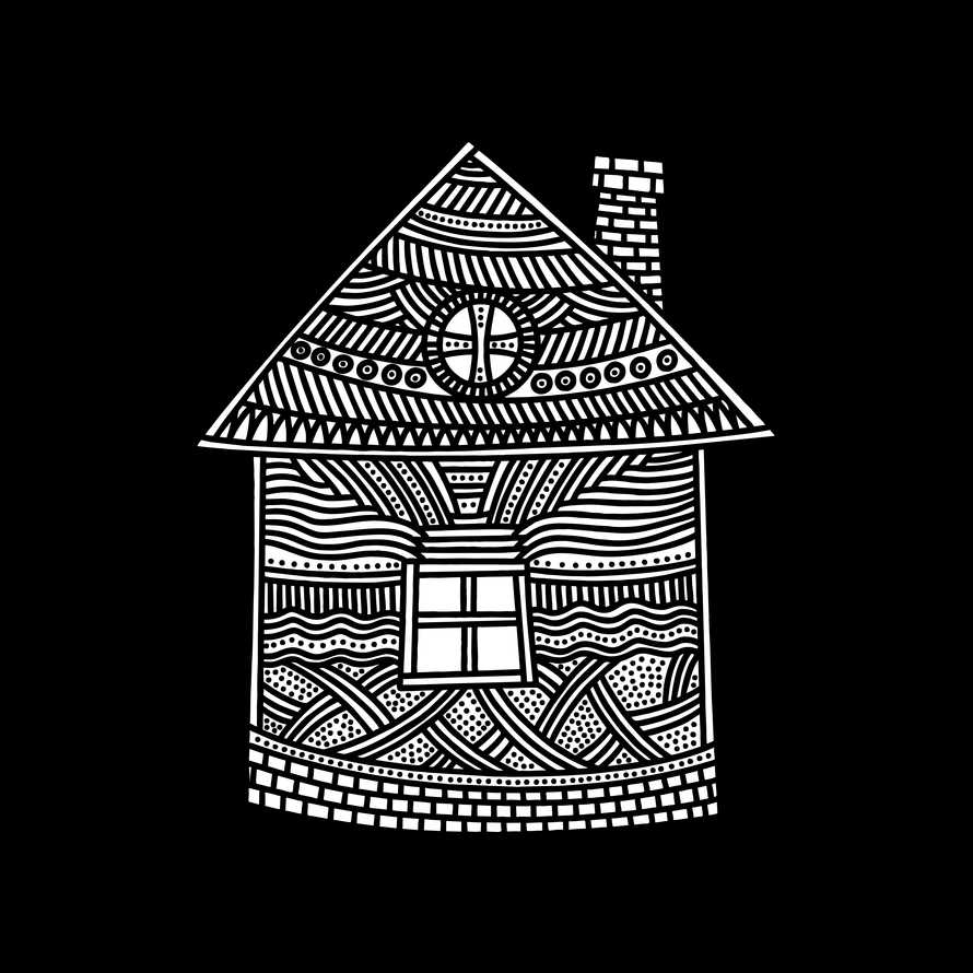 Doodle style illustration. A fairy tale house, a design element.