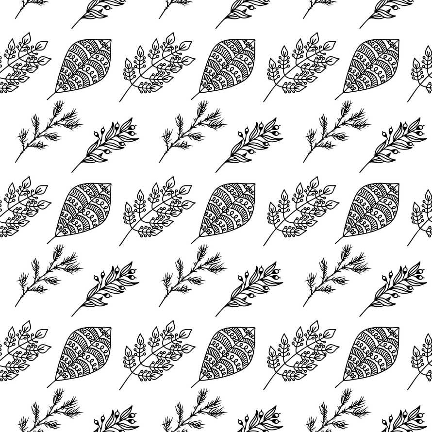Seamless pattern of hand-drawn plant branches and leaves. Vector floral doodle style for background, textile, design.