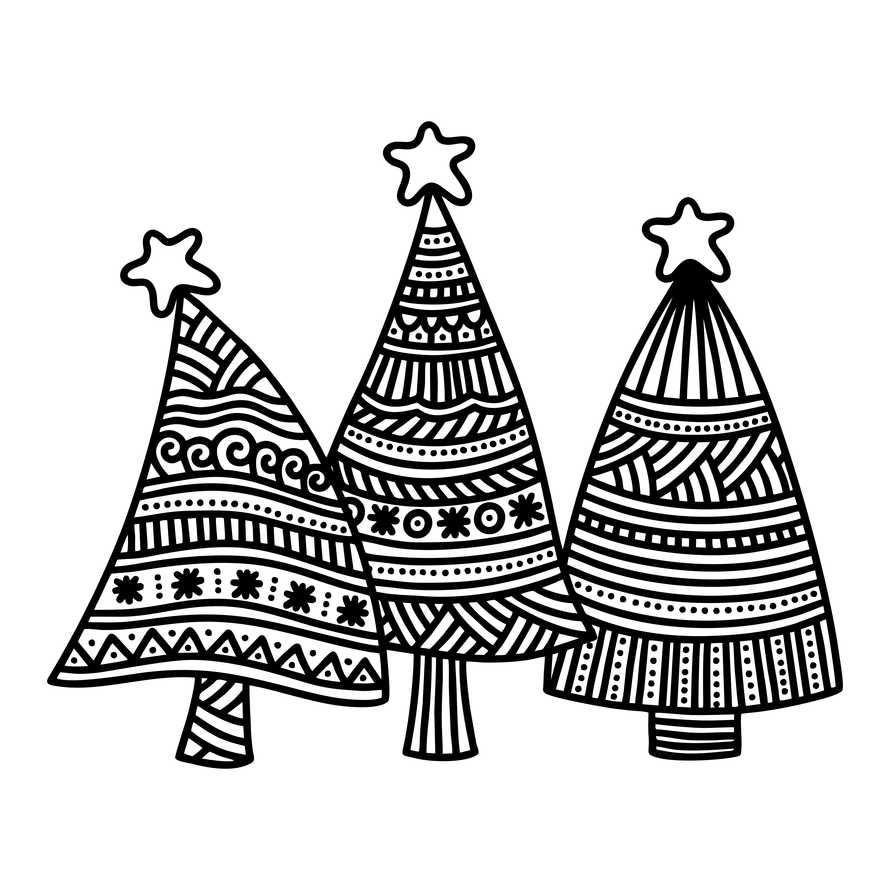 Vector illustration. Christmas trees with stars.