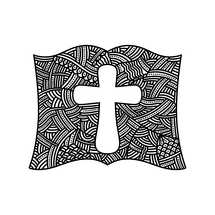 Christian doodle illustration. The Cross of Jesus Christ inside the Bible.