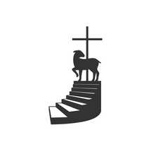 Christian illustration. Church logo. The stairs leading to the lamb and the cross.