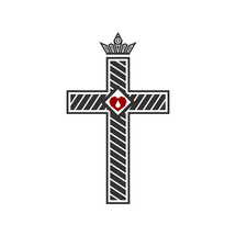 Christian illustration. Church logo. Cross of Jesus with a heart inside