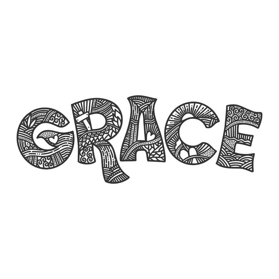 Christian illustration in a doodle style. The word Grace, a description of God's grace and salvation toward man.