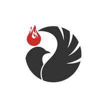 The dove and the flame of fire are symbols of God's Holy Spirit, peace and humility.