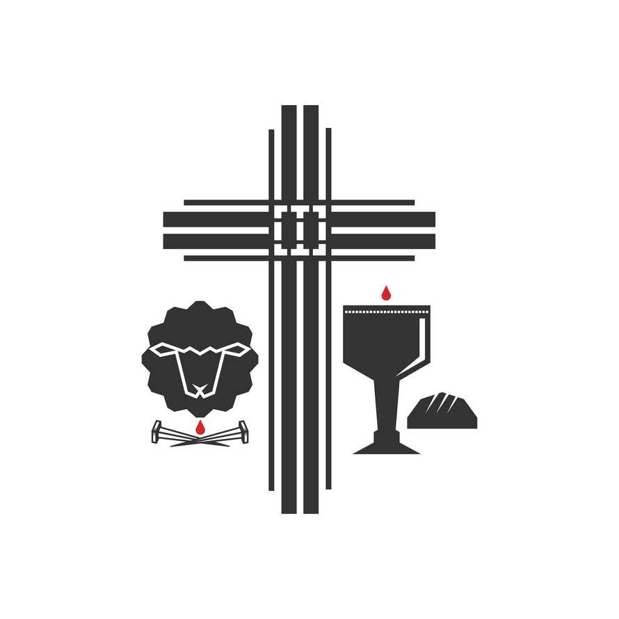The cross, the lamb of God and the symbols of the sacrament are the cup and bread.