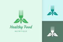 Healthy Food Logo with Fork and Leaf Shape