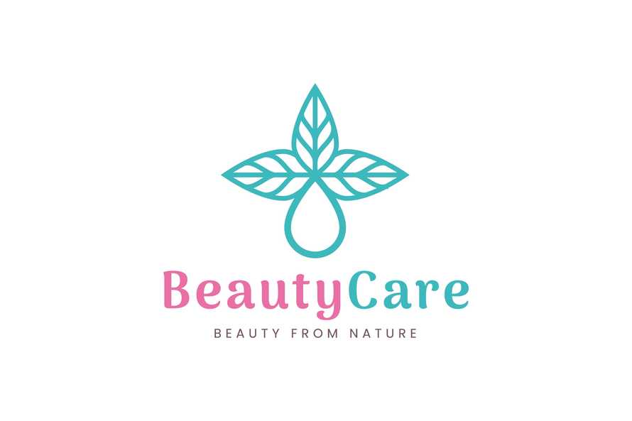 Beauty Care Logo with Leaf and Oil Shape