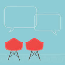 Conversations - two red chairs and speech bubbles