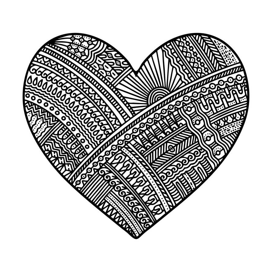 Vector doodle illustration. Heart with patterns.