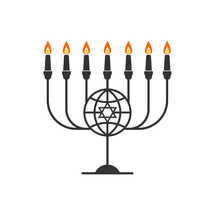 Vector illustration of a traditional Jewish religious menorah. Candlestick with seven burning candles.