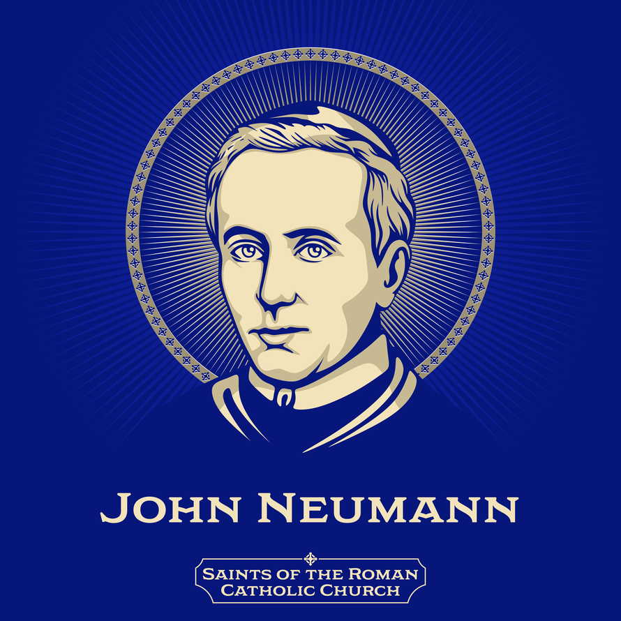 Saints of the Catholic Church. John Neumann (1811-1860) was a Catholic immigrant from Bohemia. Canonized in 1977, he is the only male US citizen to be named a saint.