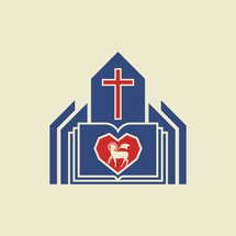 Christian illustration. Christian church, the heart of God's lamb and the cross.