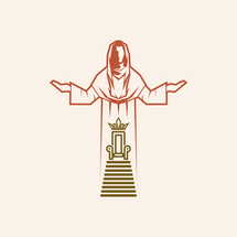 Christian illustration. Silhouette of Jesus Christ and steps leading to the throne of the king of kings.