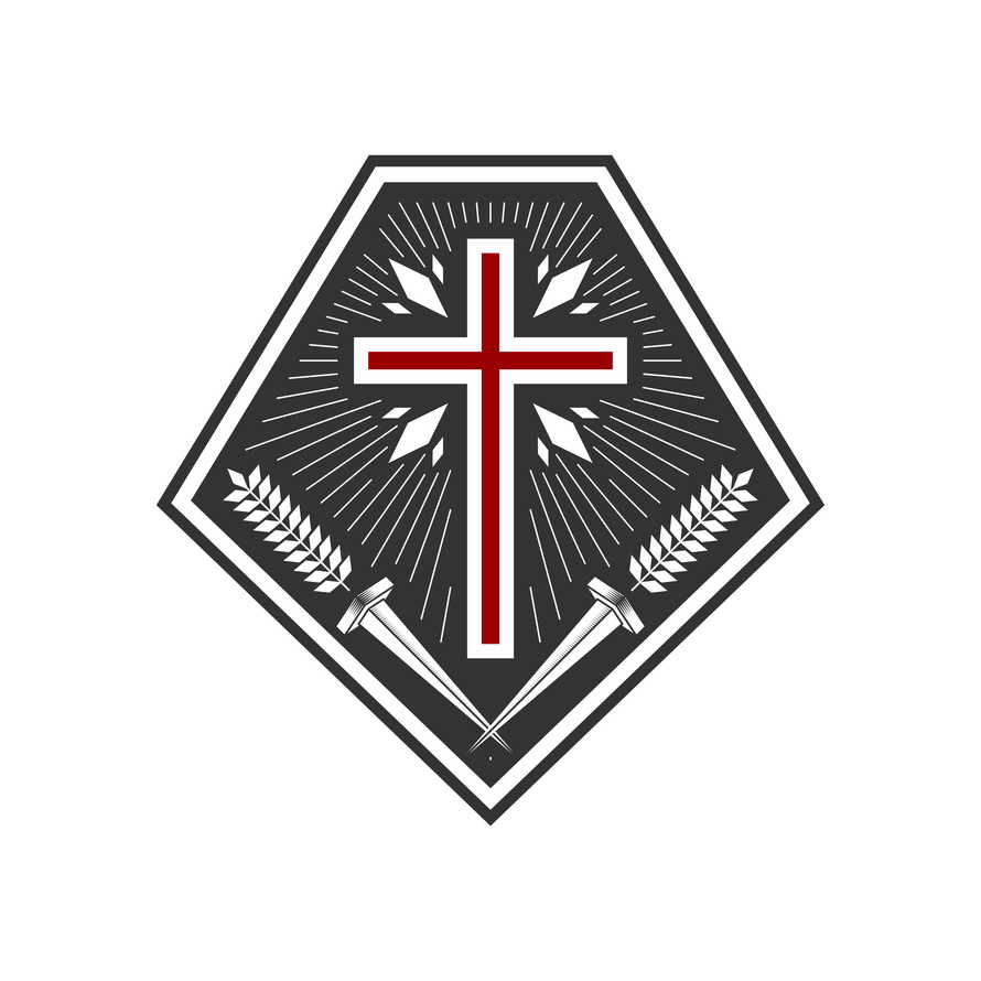 Christian illustration. Church logo. Cross on the shield.