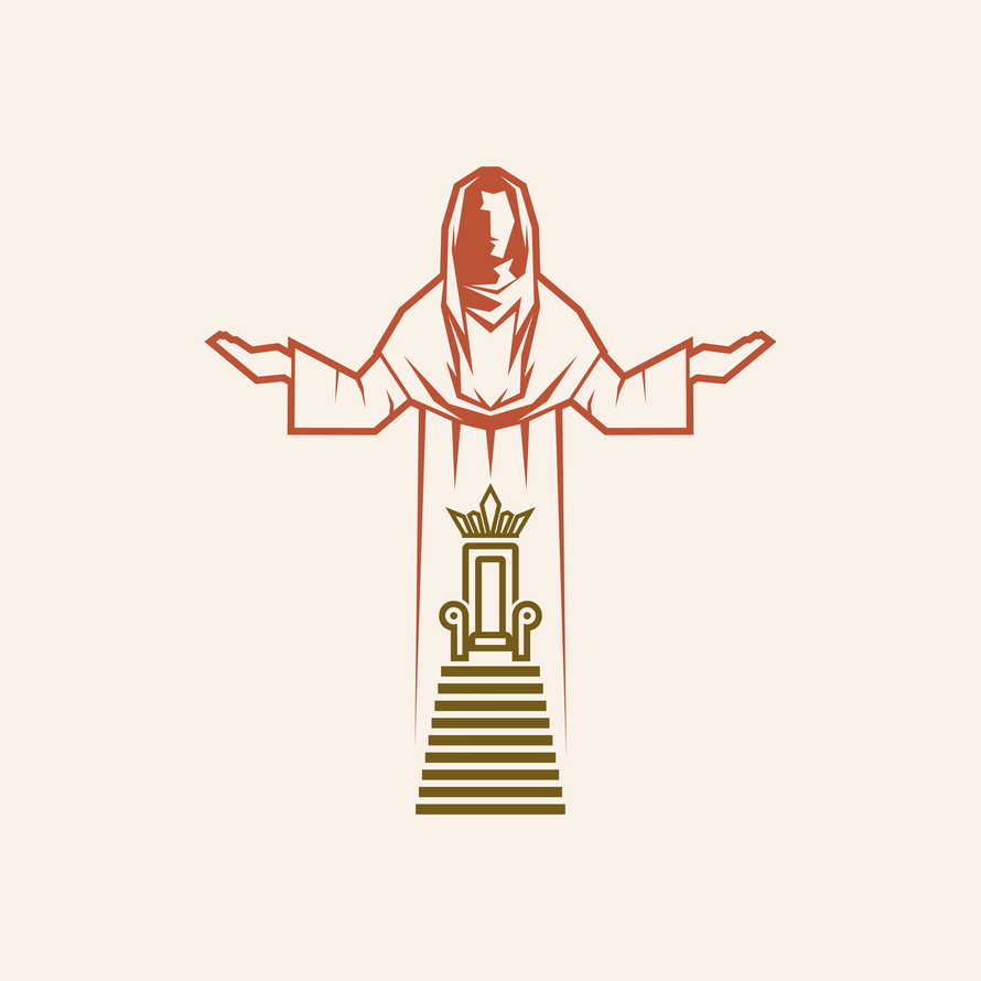 Christian illustration. Silhouette of Jesus Christ and steps leading to the throne of the king of kings.