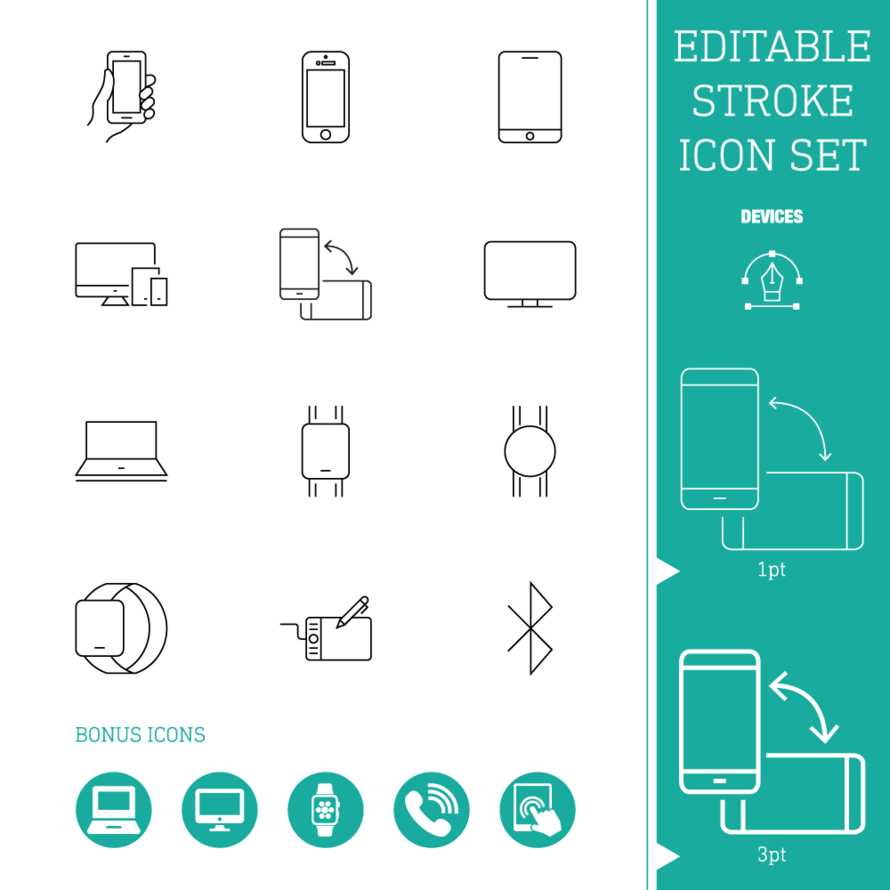Editable Stroke Icon Set | Devices