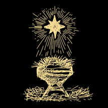 The Nativity Scene. A hand-drawn manger for the baby Jesus. The Star of Bethlehem above the stable where the Savior of the world was born.